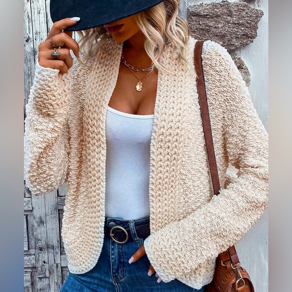 Cozy Cardigan | Open Front Long Sleeve - Cream - Picture 2 of 6